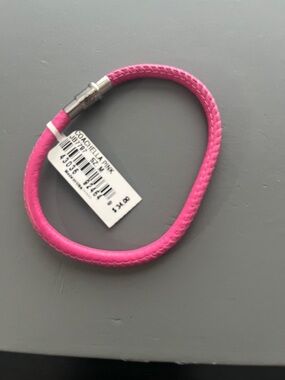 Coach Hot Pink Braided Leather Bracelet with Silver Clasp